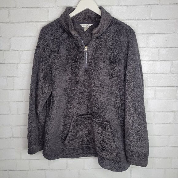 Christopher & Banks Gray Faux Fur Microfiber 1/4 Zip Pullover - Picture 1 of 3